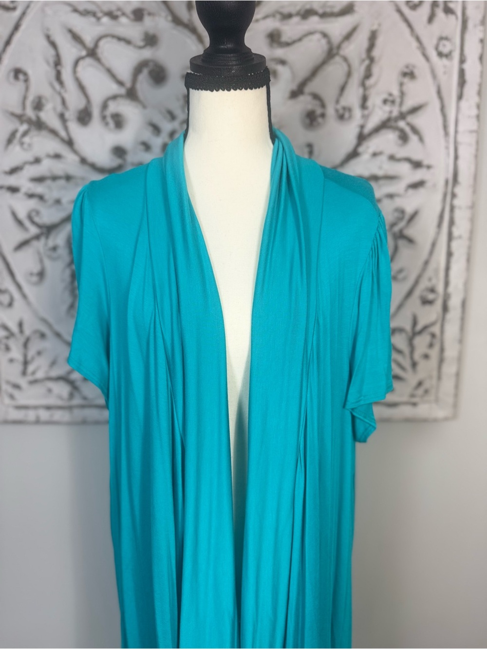 NWT Dressbarn Woman 2X Turquoise Open Front Drape Cardigan Plus Size Made USA
